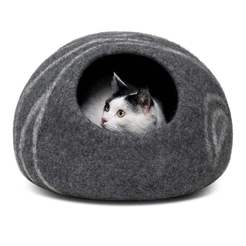 Cat Cave Premium Felt Cat Bed for Indoor Cats, Handmade 100% Merino Wool, Med.